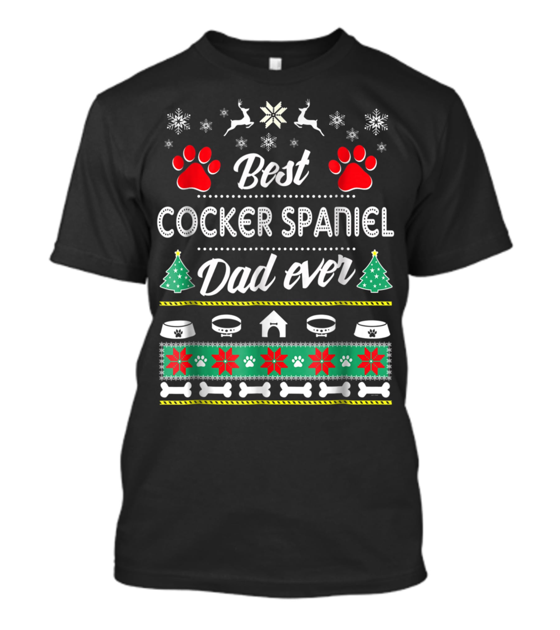 Best Cocker Spaniel Dad Ever Christmas Paw Print Snowflake T-Shirt