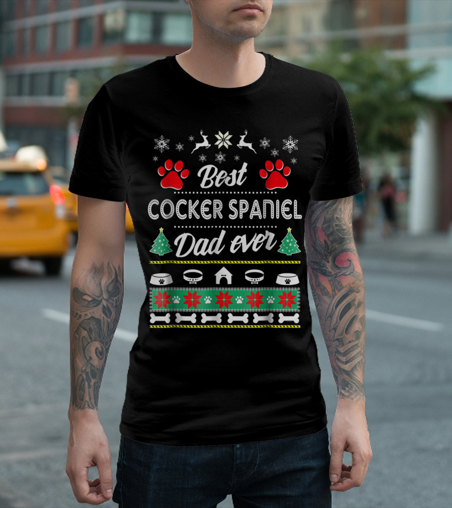 Best Cocker Spaniel Dad Ever Christmas Paw Print Snowflake T-Shirt