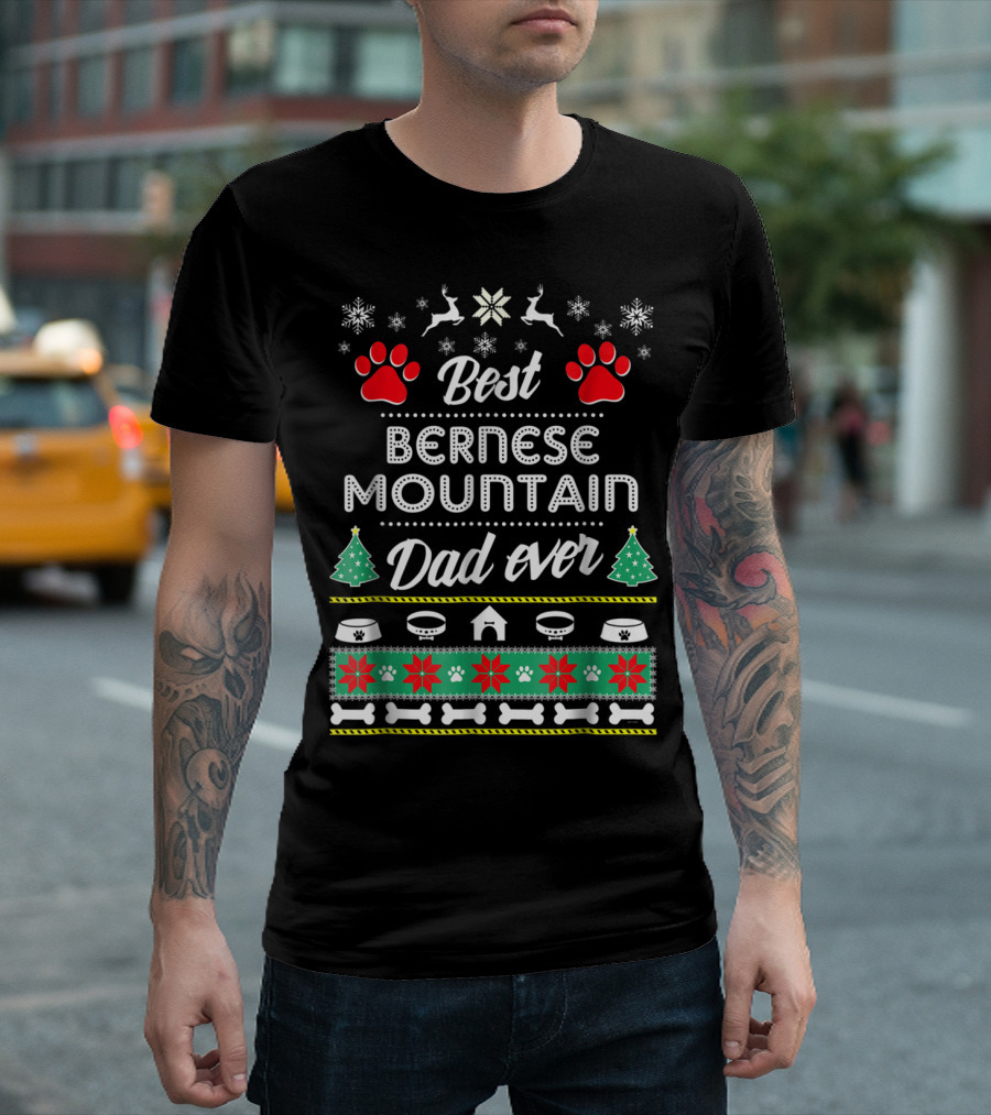 Best Bernese Mountain Dad Ever Christmas Snowflakes and Paws T-Shirt