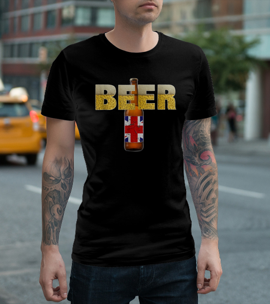Beer Bottle British Flag Pub Crawl Brewery 29 T-Shirt