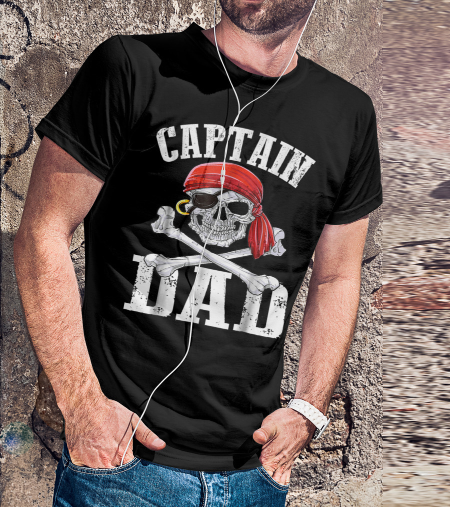 Captain Dad Skull Crossbones Red Bandana Pirate Image T-Shirt