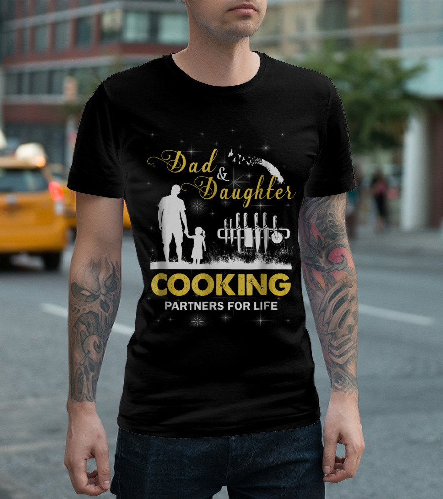 Dad and Daughter Cooking Partners For Life Silhouette and Knives T-Shirt