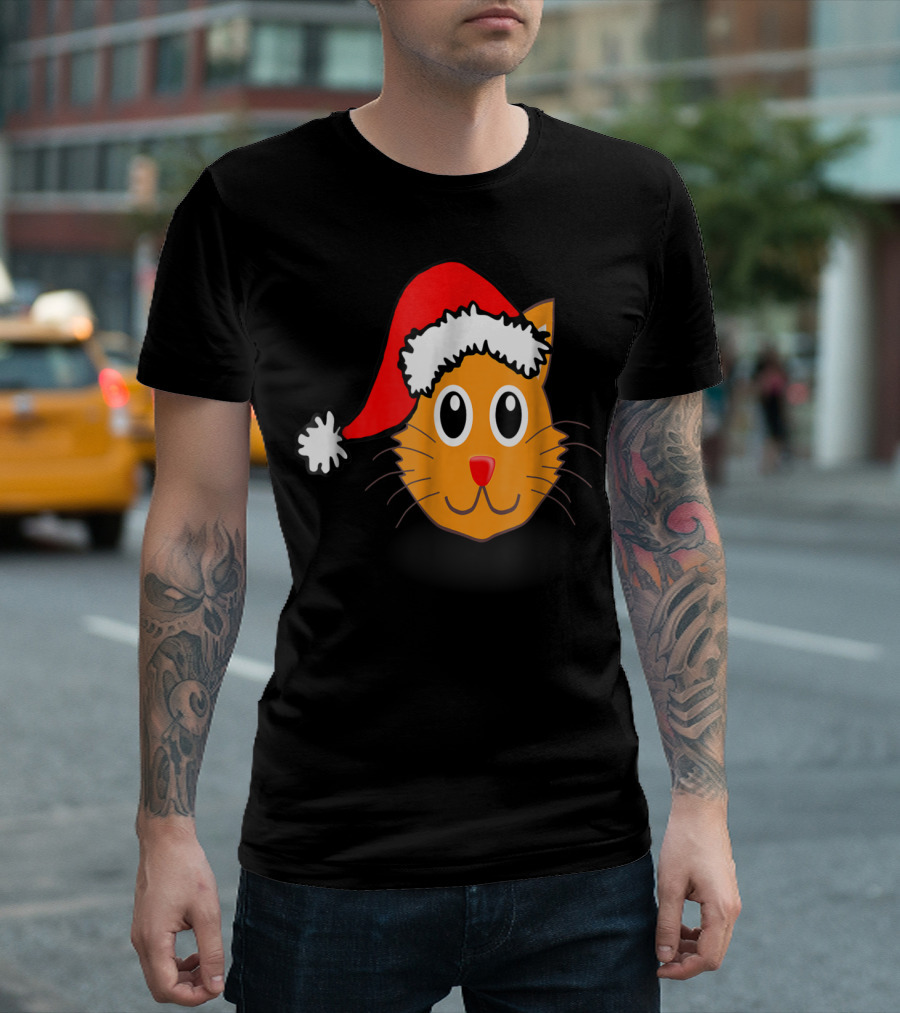 Cat Lover Grandma Kid Grandpa39 Santa Hat Cat Face T-Shirt