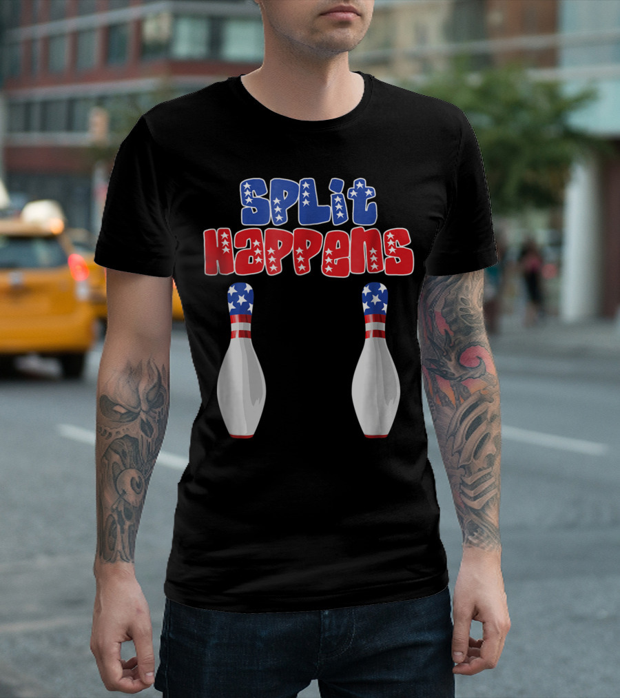Split Happens 4th Of July American Flag Bowling Bowler Men Dad23 T-Shirt