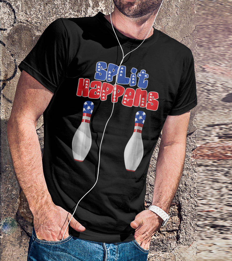 Split Happens 4th Of July American Flag Bowling Bowler Men Dad23 T-Shirt