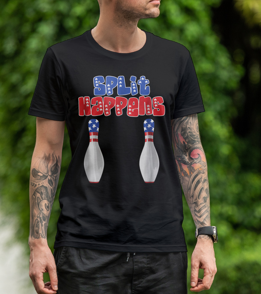 Split Happens 4th Of July American Flag Bowling Bowler Men Dad23 T-Shirt