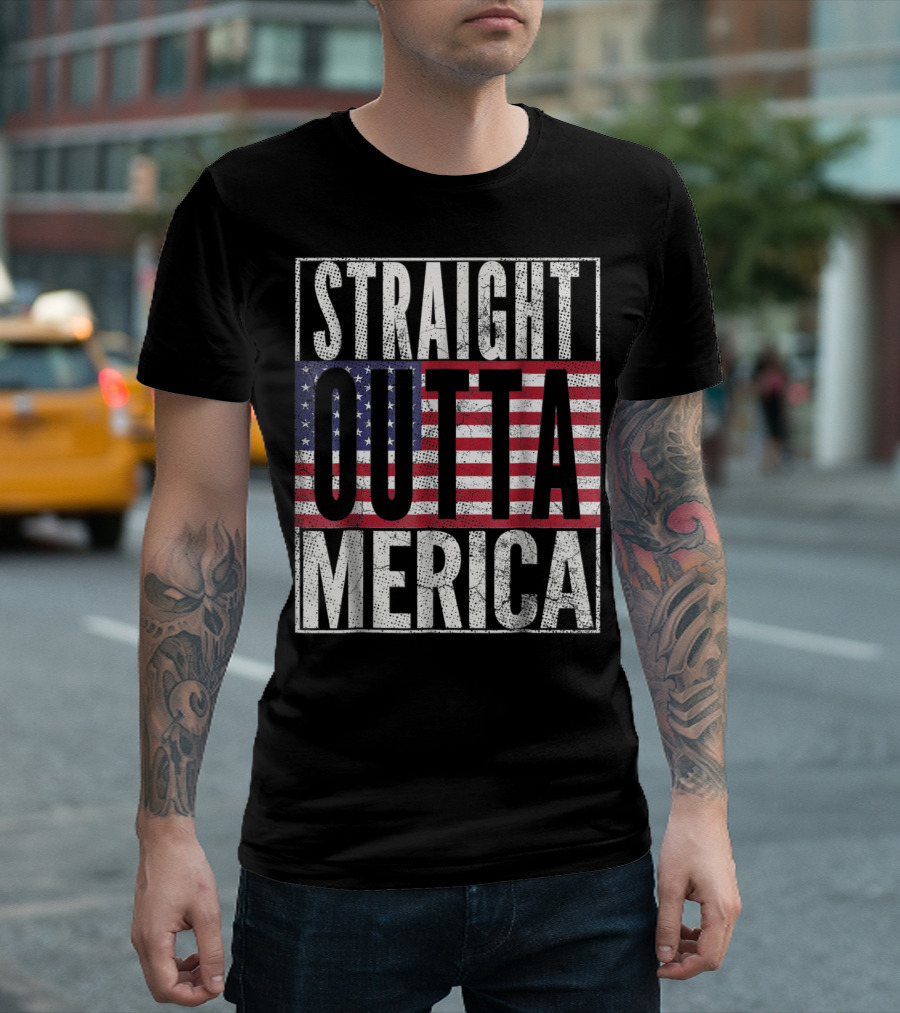 4th Of July Mom Straight Outta Merica USA American Flag T-Shirt