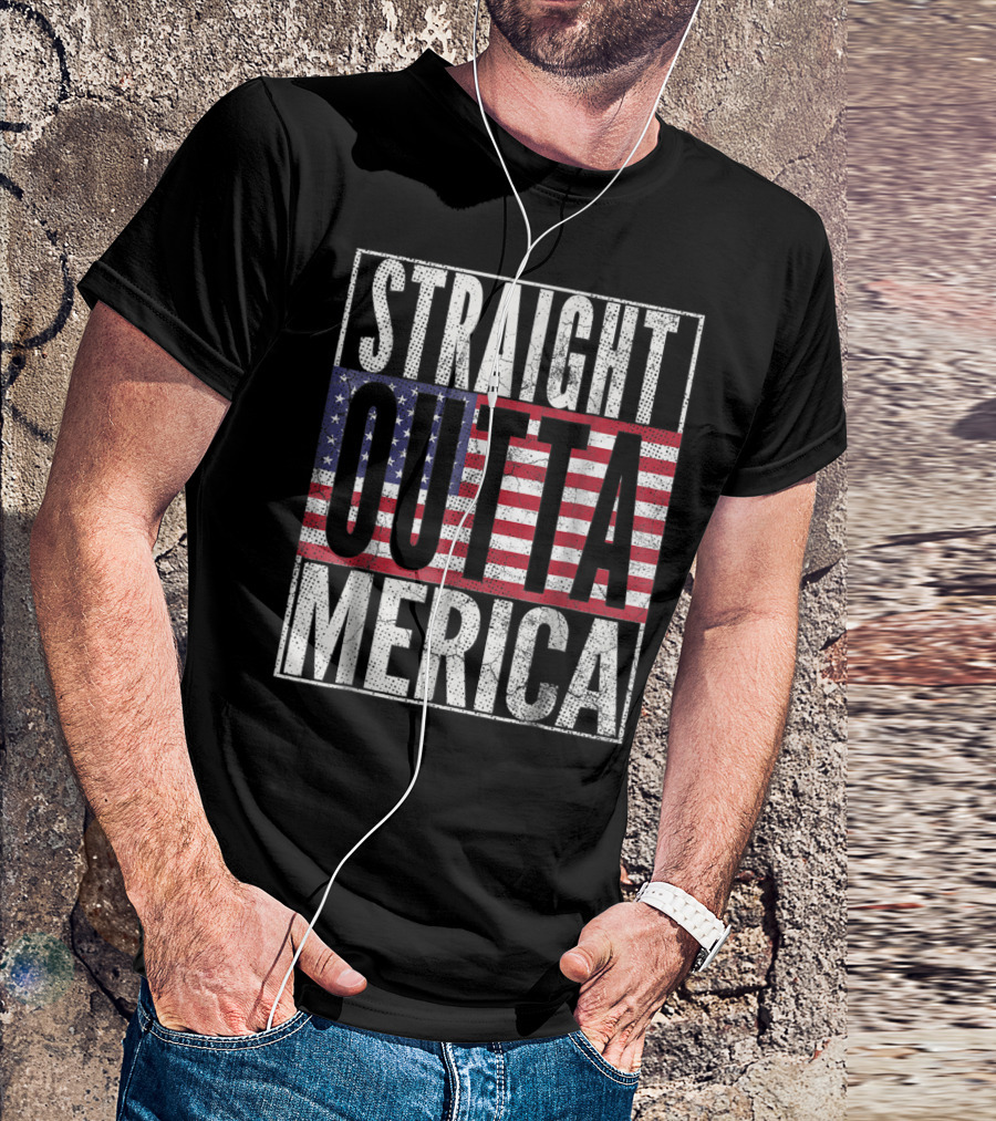 4th Of July Mom Straight Outta Merica USA American Flag T-Shirt