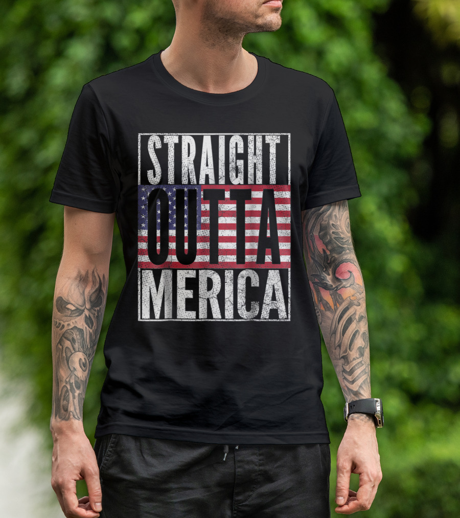 4th Of July Mom Straight Outta Merica USA American Flag T-Shirt