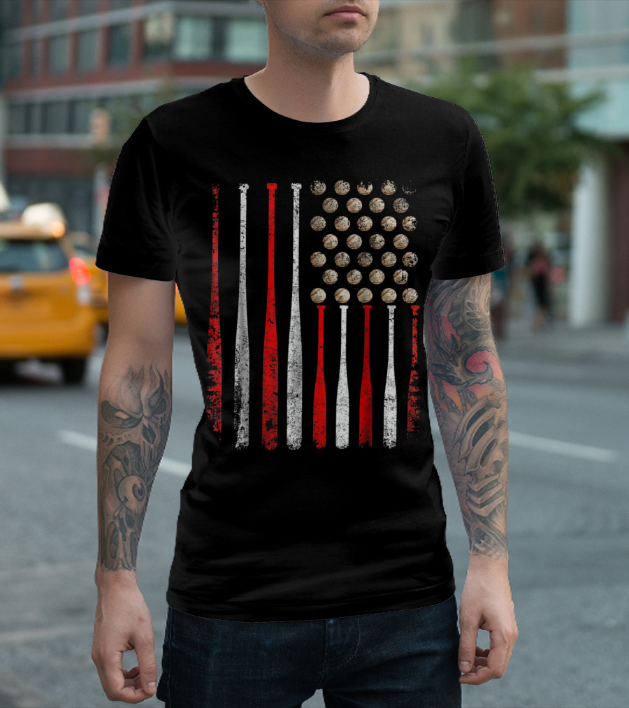 Vintage American Flag Baseball Bats and Balls T-Shirt