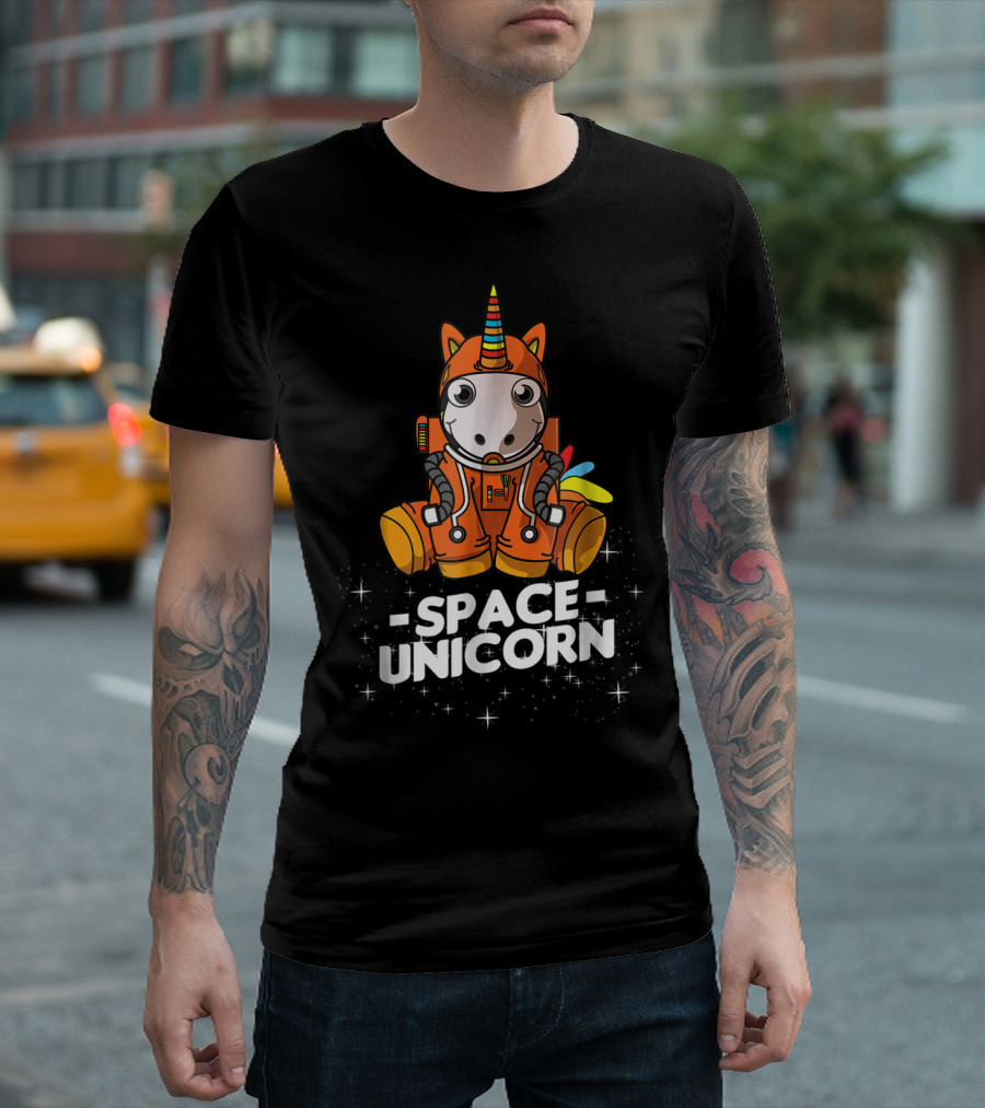 Space Unicorn Astronaut Suit with Christmas Dog Owner T-Shirt