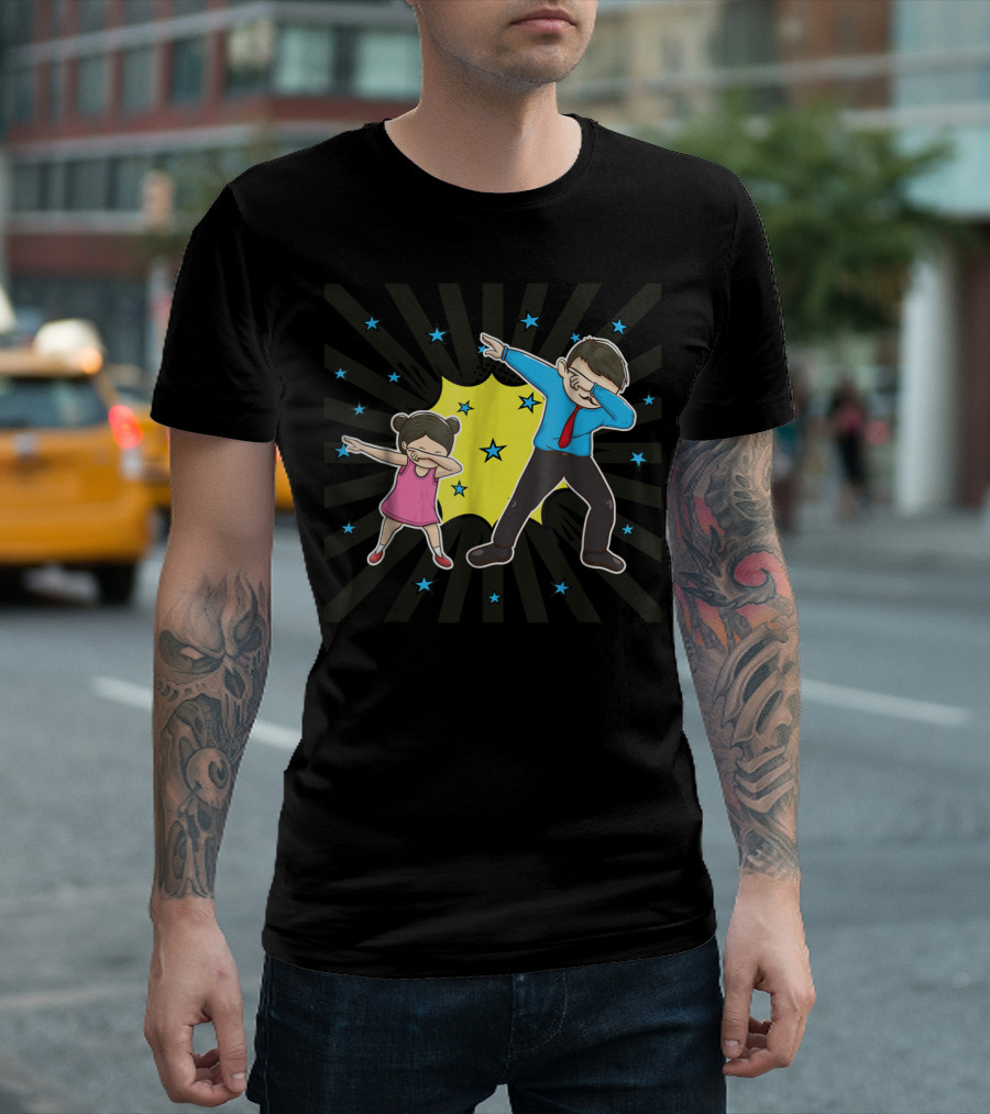 Dabbing Dad Matching Dad Daughter Father Stars Burst Fun T-Shirt