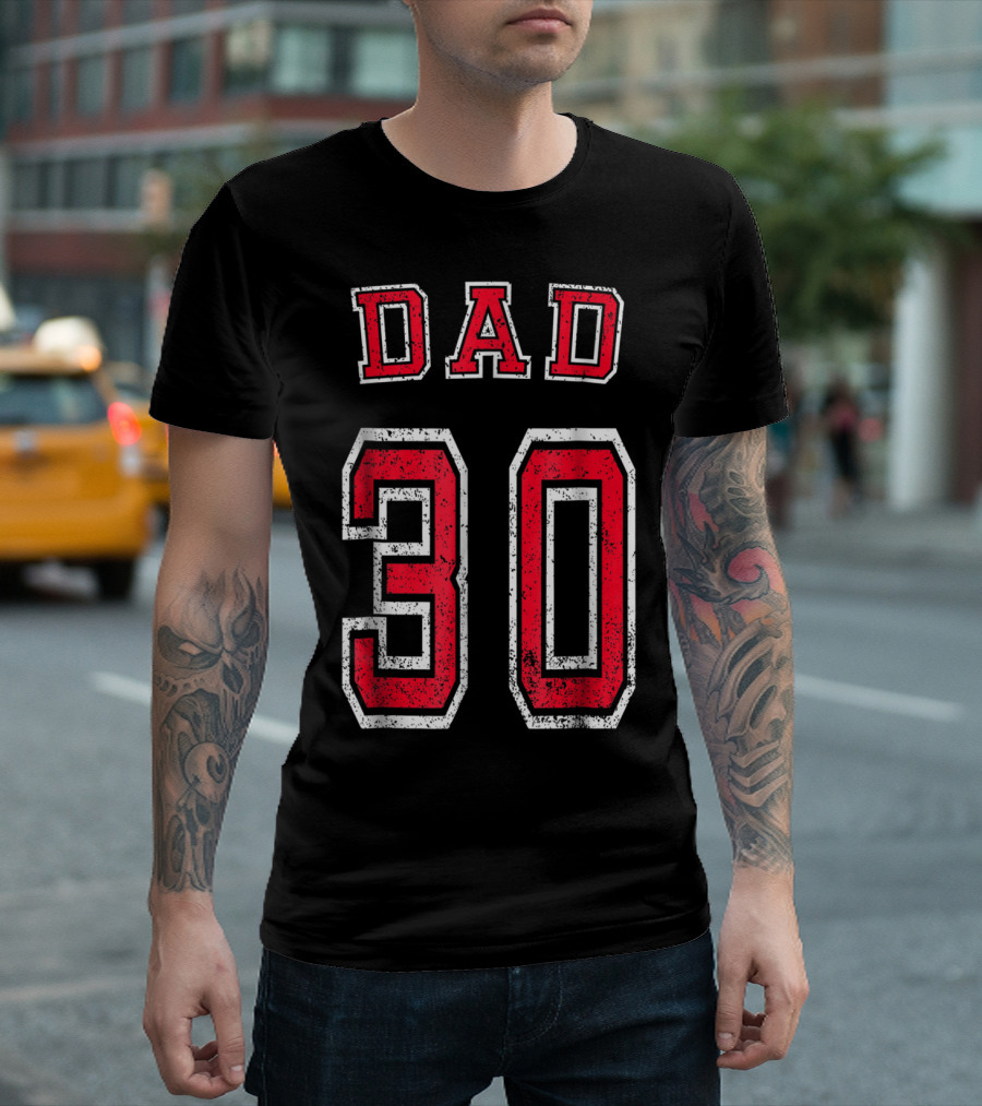 Dad 30 Distressed Football Birthday T-Shirt