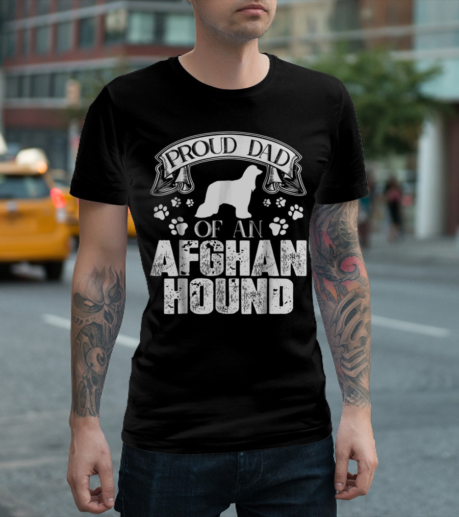 Proud Dad Of An Afghan Hound With Paw Prints T-Shirt