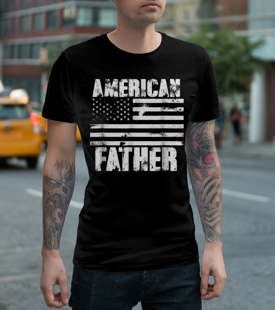 American Father Vintage US Flag Patriotic Dad T-Shirt