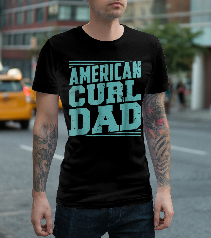American Curl Dad Retro Blue Typography T-Shirt