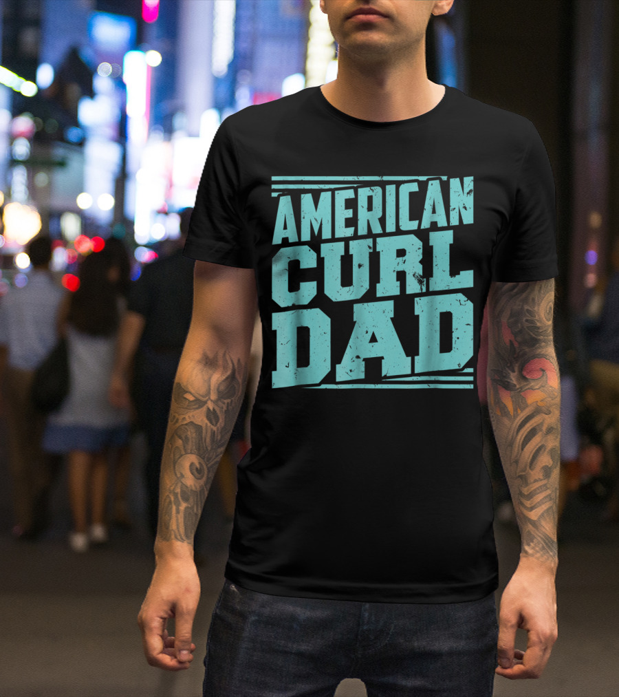 American Curl Dad Retro Blue Typography T-Shirt
