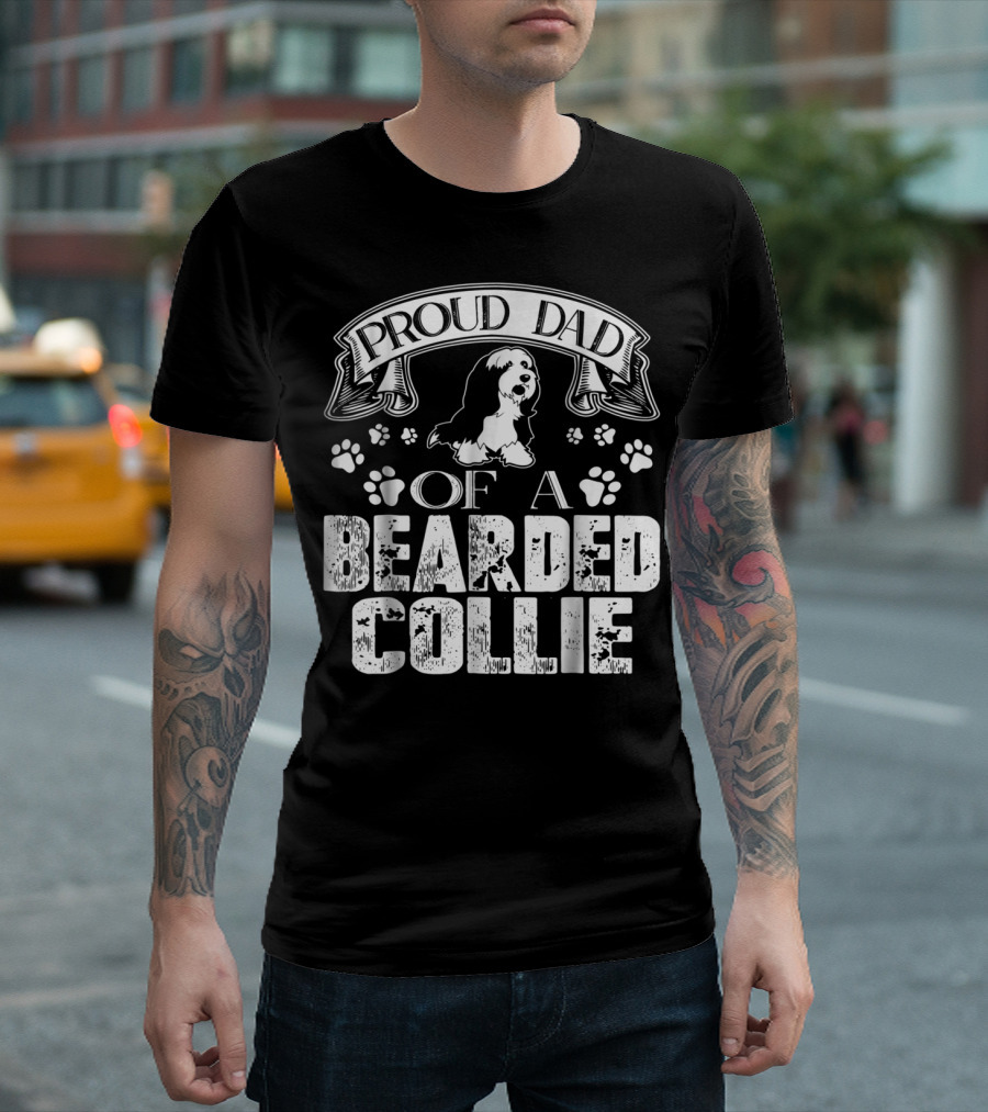 Proud Dad of a Bearded Collie Paw Prints Banner T-Shirt