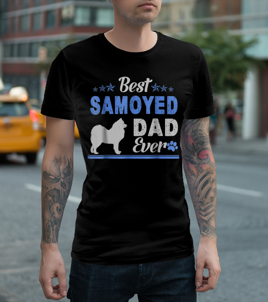 Best Samoyed Dad Ever with Stars and Dog Paw T-Shirt