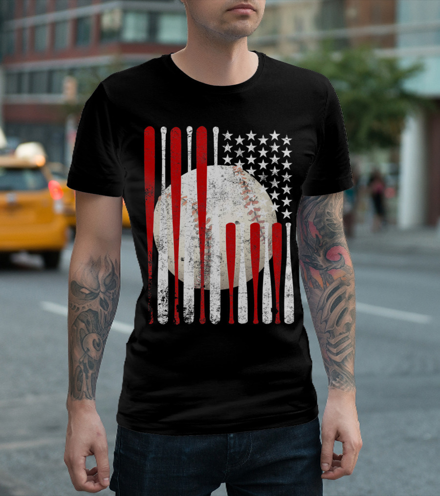 Vintage American Flag Baseball Bat Stars and Stripes Tee86 T-Shirt