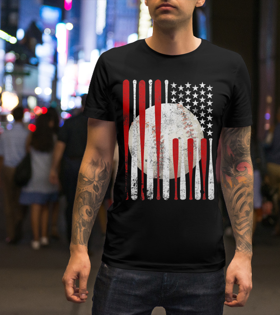 Vintage American Flag Baseball Bat Stars And Stripes Tee86 T-Shirt