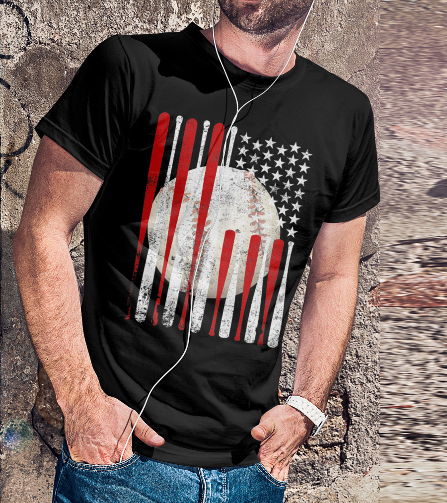Vintage American Flag Baseball Bat Stars And Stripes Tee86 T-Shirt