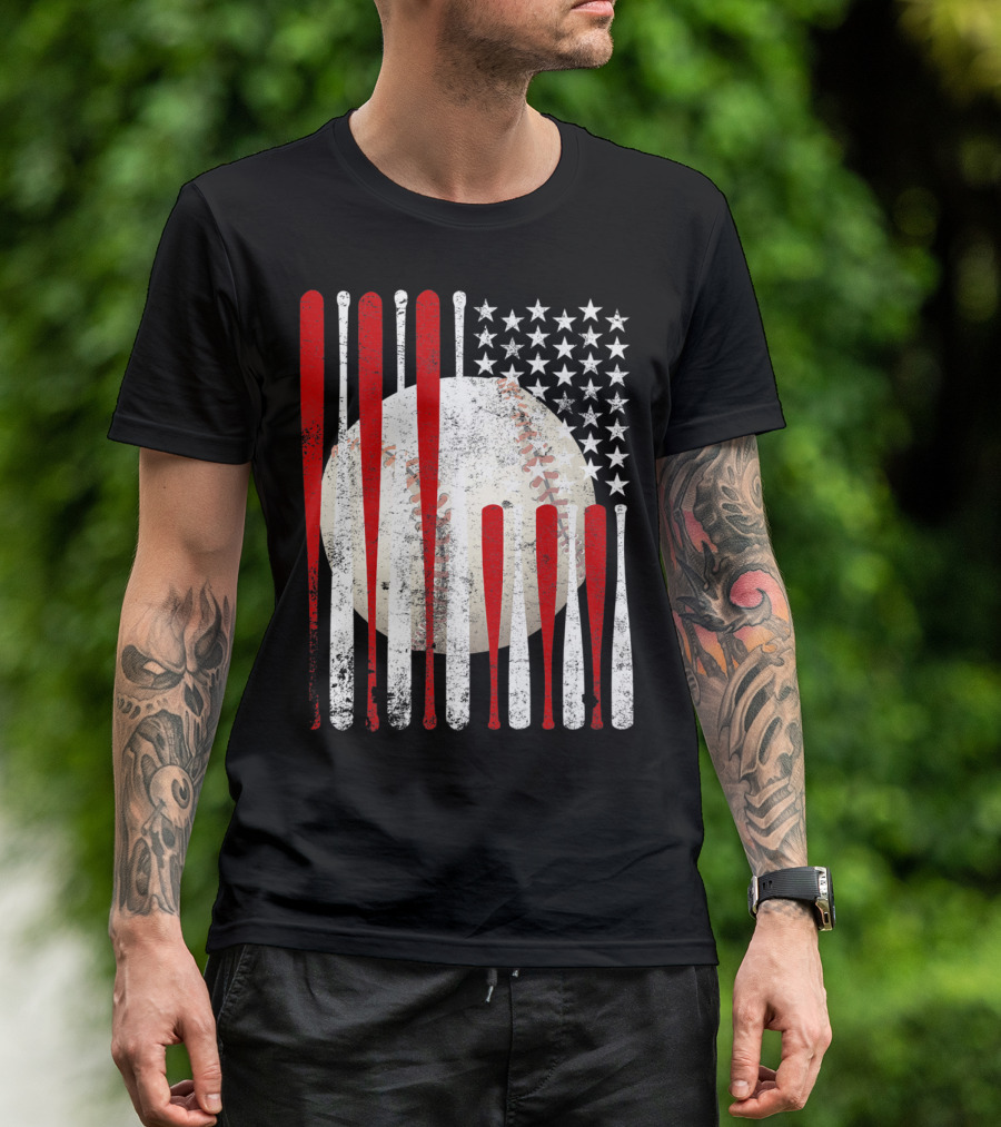 Vintage American Flag Baseball Bat Stars And Stripes Tee86 T-Shirt