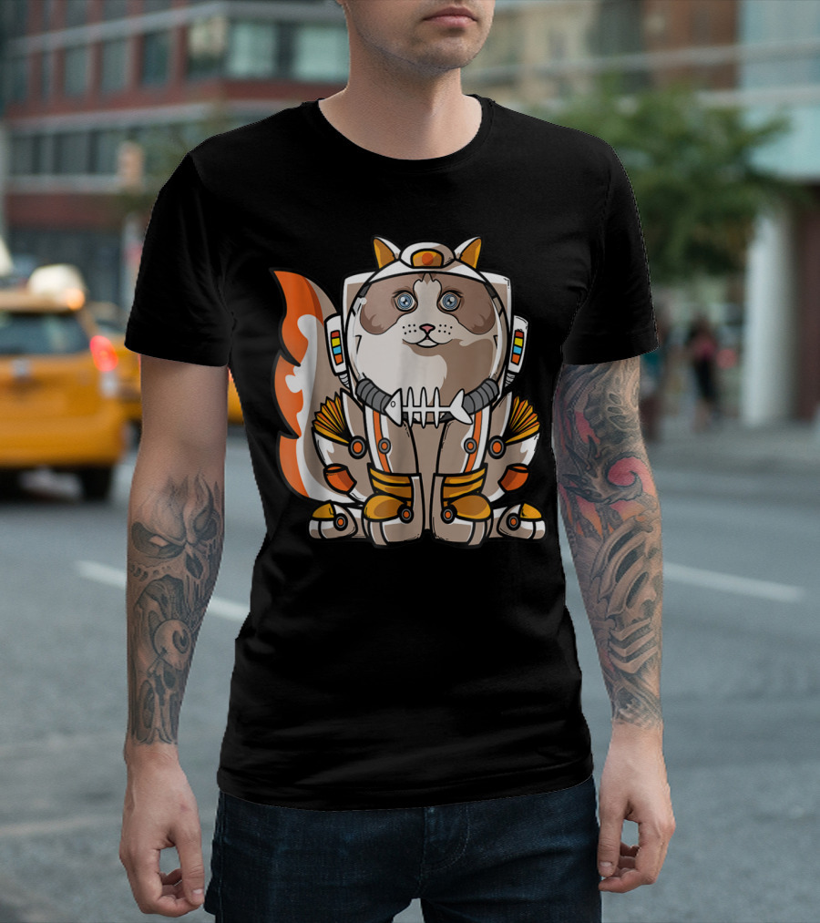 Christmas Space Ragdoll Suit Cat Astronaut with Fish Bone Helmet T-Shirt