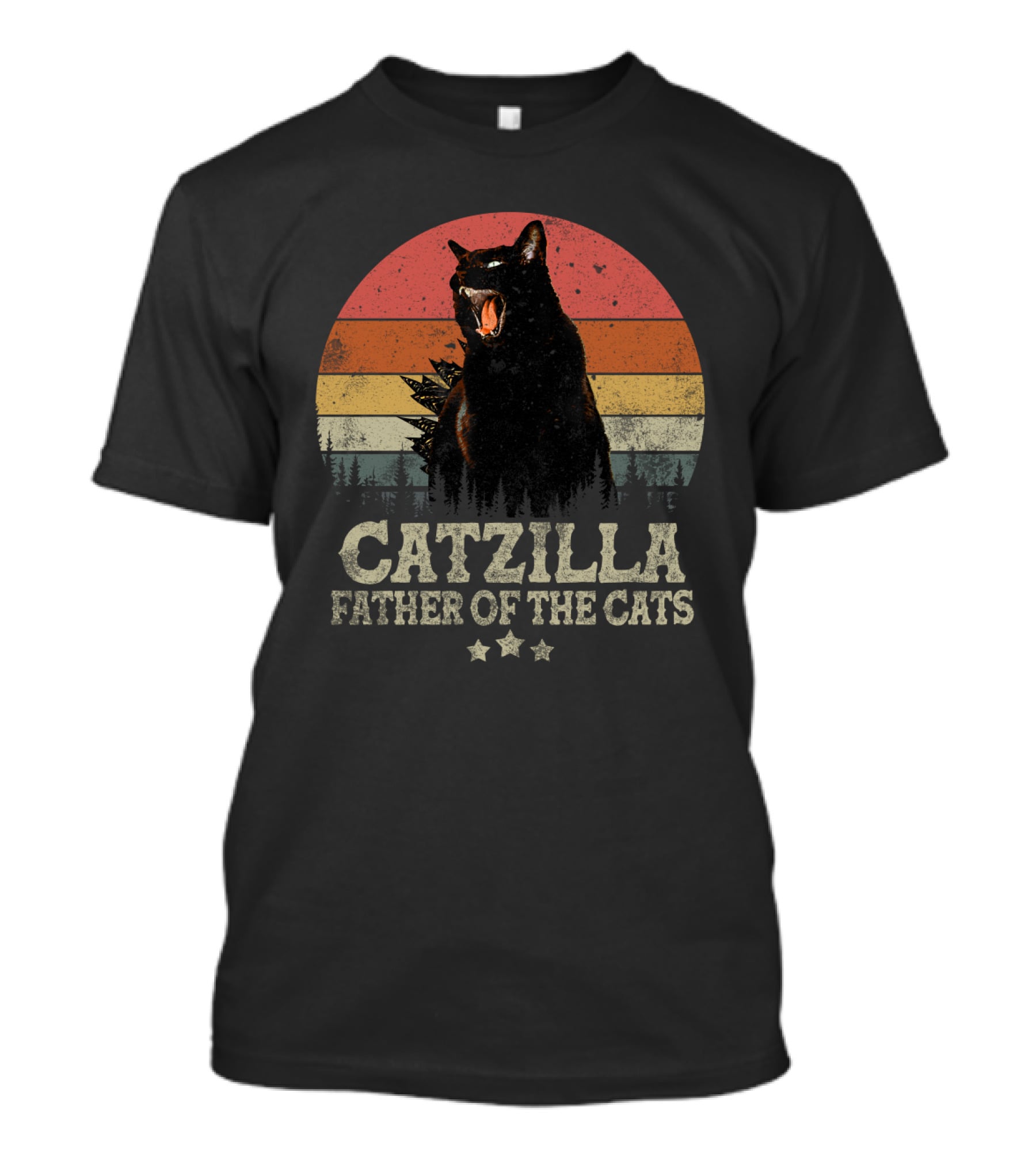 Catzilla Father Of The Cats Retro Sunset Roar T-Shirt