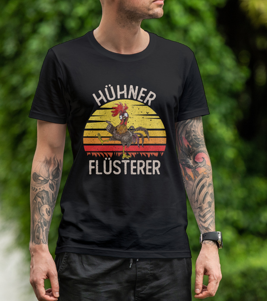 HÜHNER FLÜSTERER Retro Sunset Chicken T-Shirt