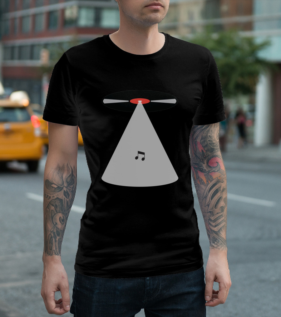 Abduction Vinyl Record UFO Beaming Up Music Note T-Shirt