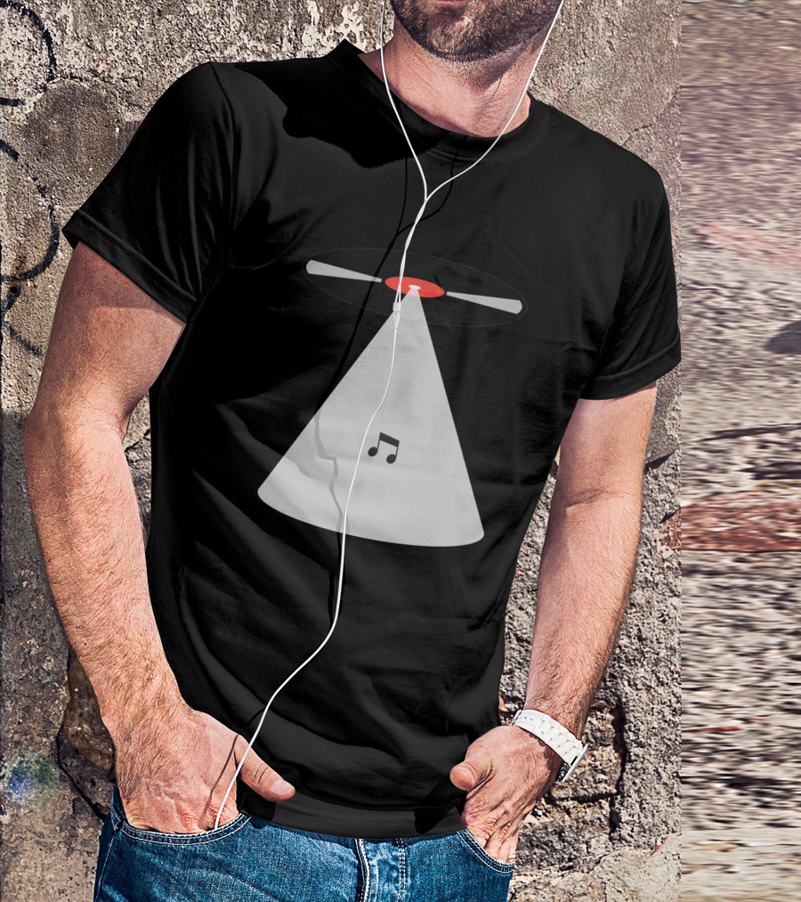 Abduction Vinyl Record UFO Beaming Up Music Note T-Shirt