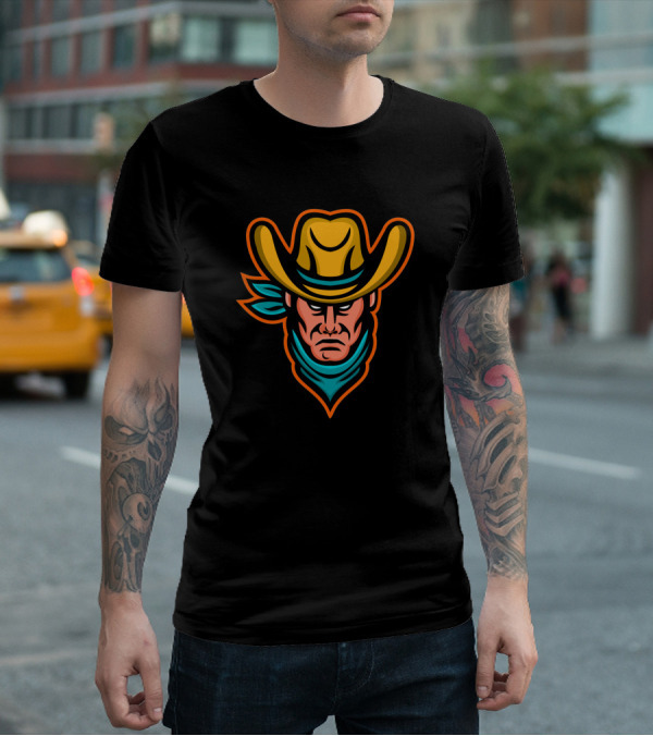 American Cowboy Mascot Icon With Hat And Bandana T-Shirt