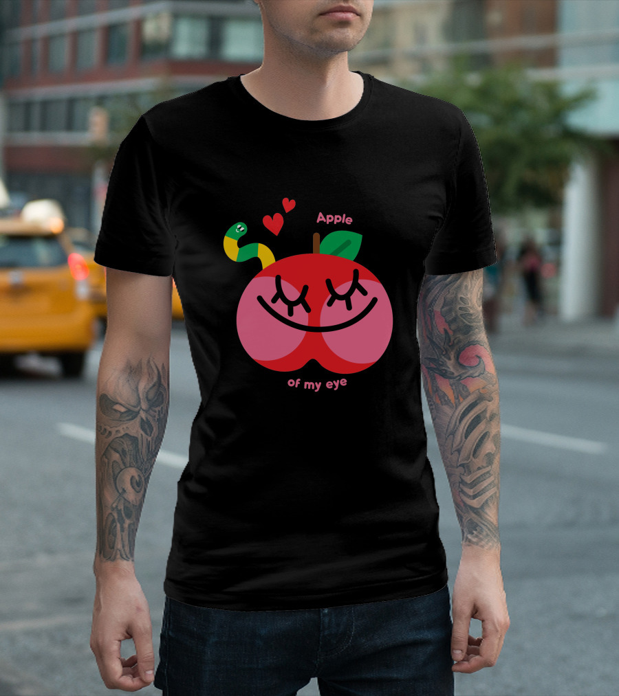 Apple Of My Eye Cute Smiling Apple with Colorful Snake and Hearts T-Shirt