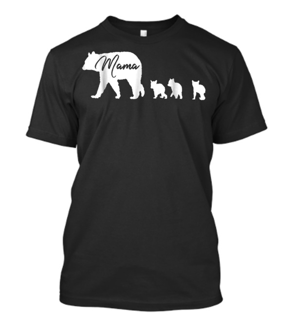 Mama Bear With Three Cubs Silhouette 图案 For Mother Bear T-Shirt