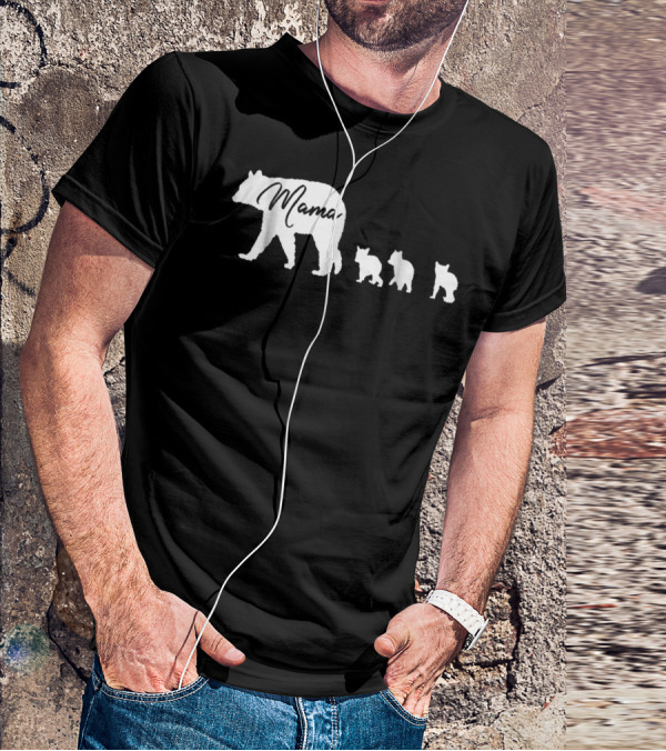 Mama Bear With Three Cubs Silhouette 图案 For Mother Bear T-Shirt