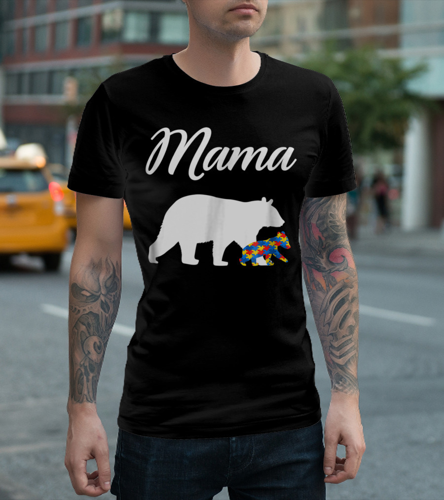 Mama Bear with Puzzle Autism Mom Cute23 T-Shirt
