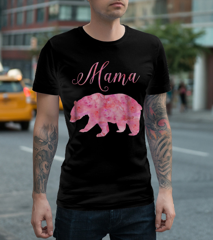Mama Bear Mothers Birthday Mom Pink Watercolor T-Shirt