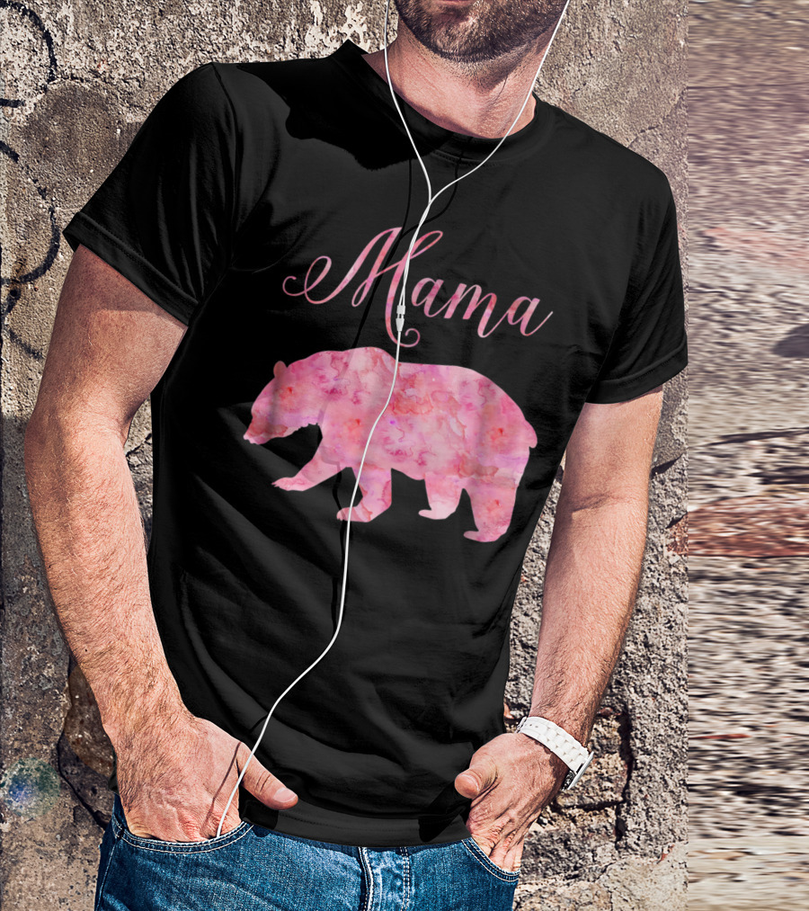 Mama Bear Mothers Birthday Mom Pink Watercolor T-Shirt