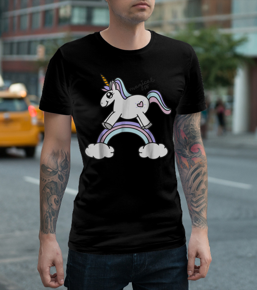 Magical AF Unicorn Mom Funny Unicorn with Rainbow and Clouds T-Shirt