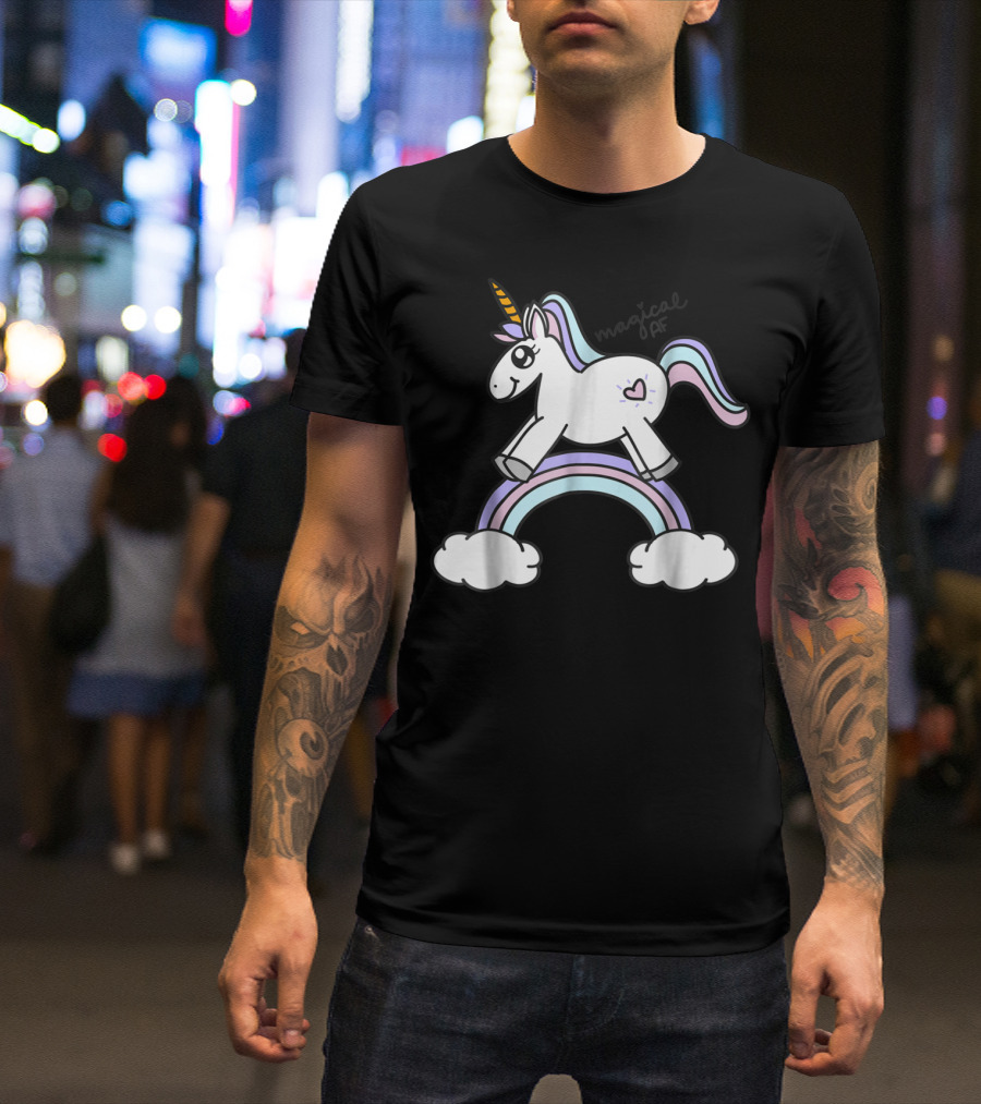 Magical AF Unicorn Mom Funny Unicorn With Rainbow And Clouds T-Shirt