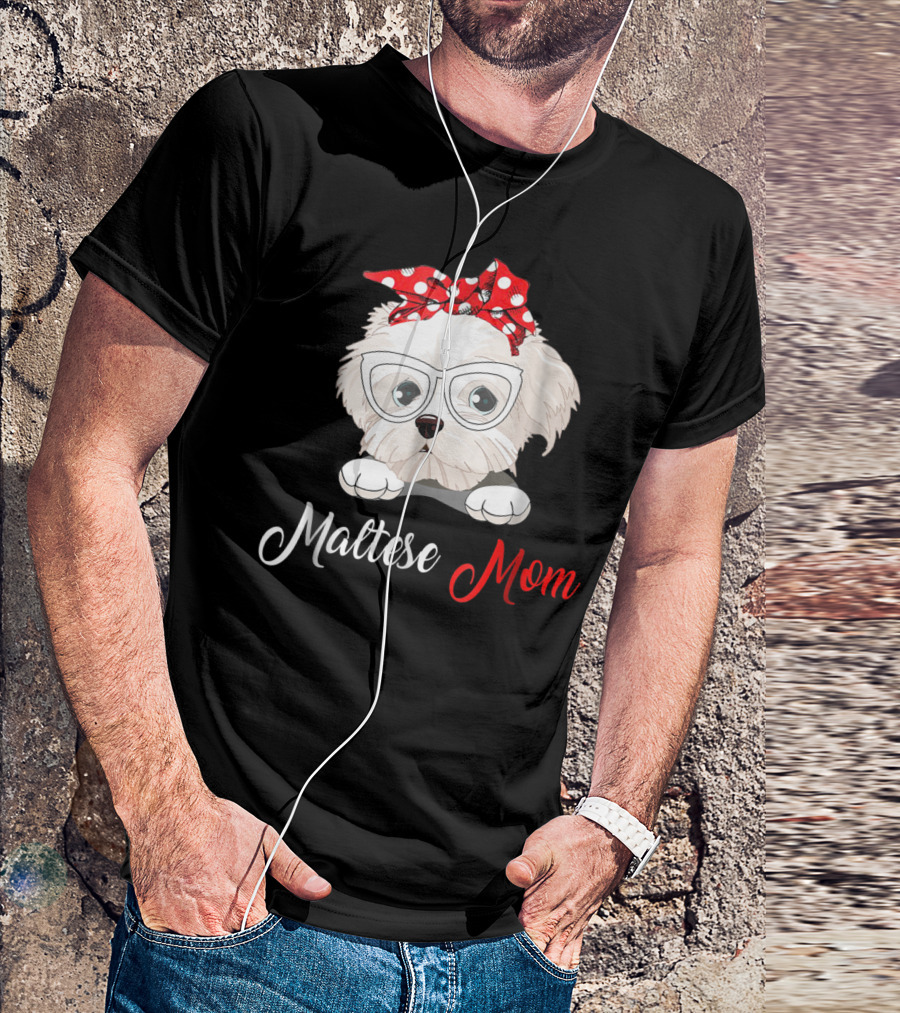 Maltese Mom Glasses Red Bow Birthday Outfit93 T-Shirt