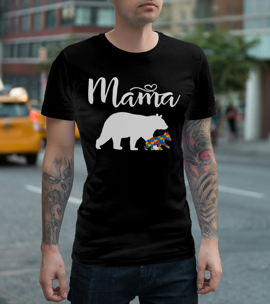 Mama Bear Heart Autism Mom Puzzle Cub24 T-Shirt