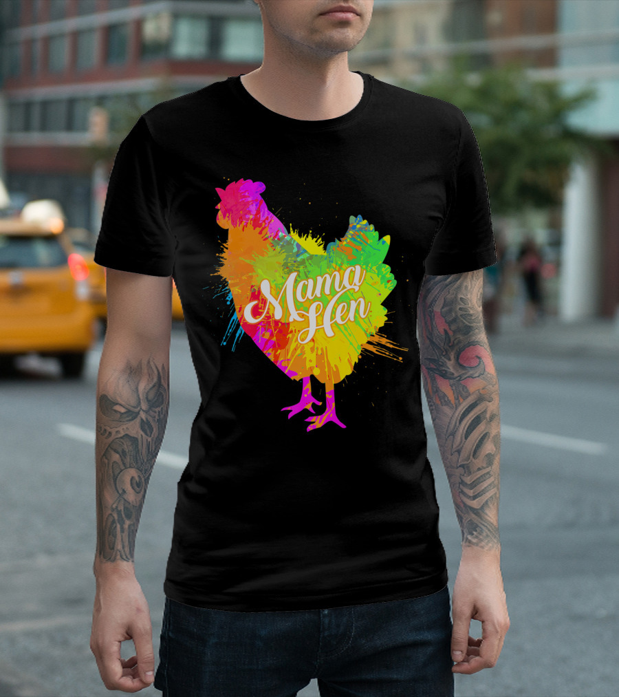 Mama Hen Vibrant Rainbow Chicken T-Shirt