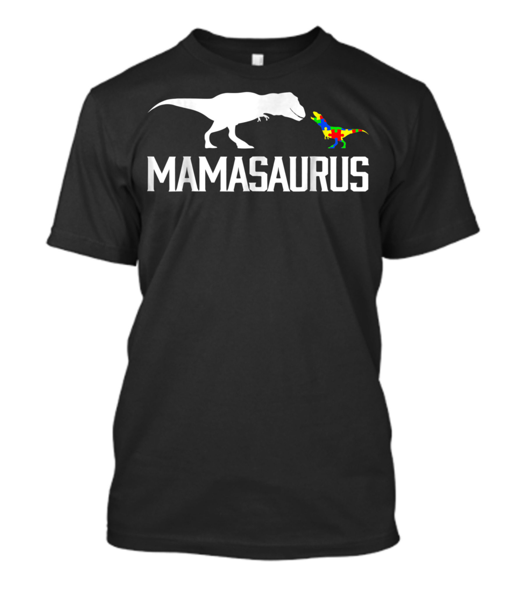 Mamasaurus Autism Awareness Dinosaur Puzzle Pattern Mom T-Shirt