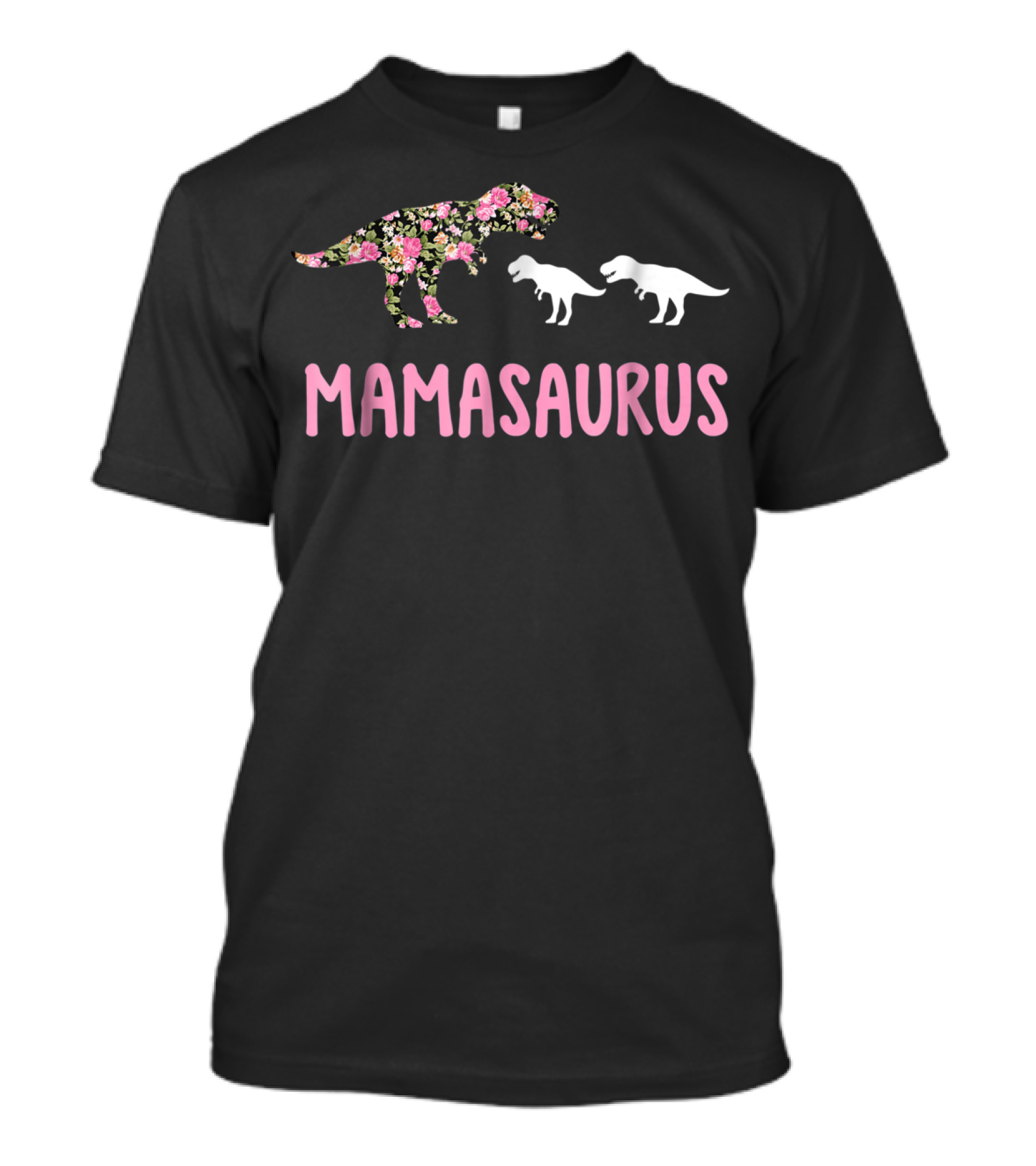 Mamasaurus Dinosaur Floral With Two Baby Dinosaurs Mom Of 2 T-Shirt
