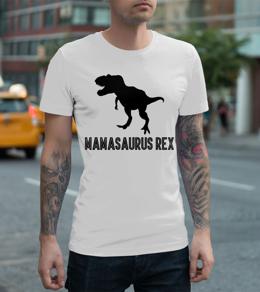 Mamasaurus Rex Black Cute Dinosaur Mom T-Shirt