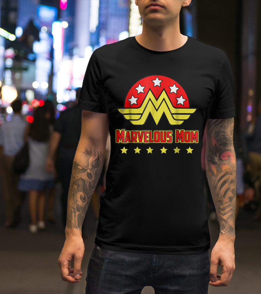 Marvelous Mom Superhero Wonder-Inspired Stars Emblem T-Shirt