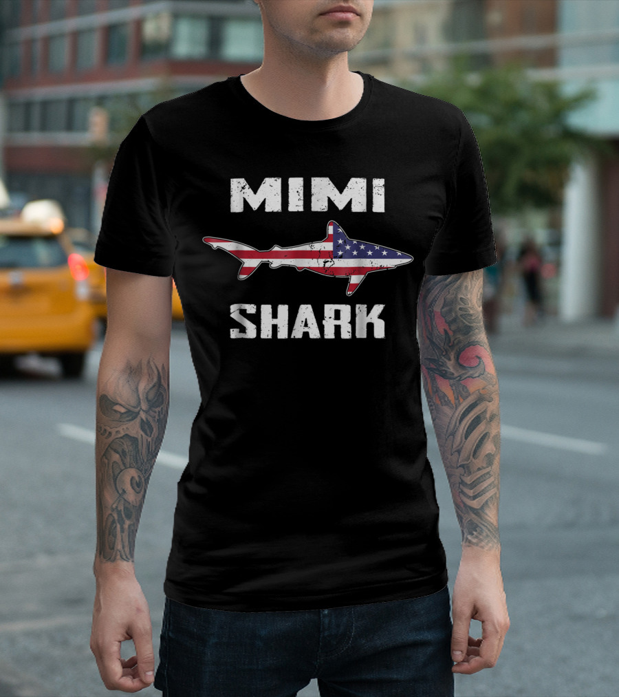 Mimi Shark American Flag Patriotic Family Mom75 T-Shirt