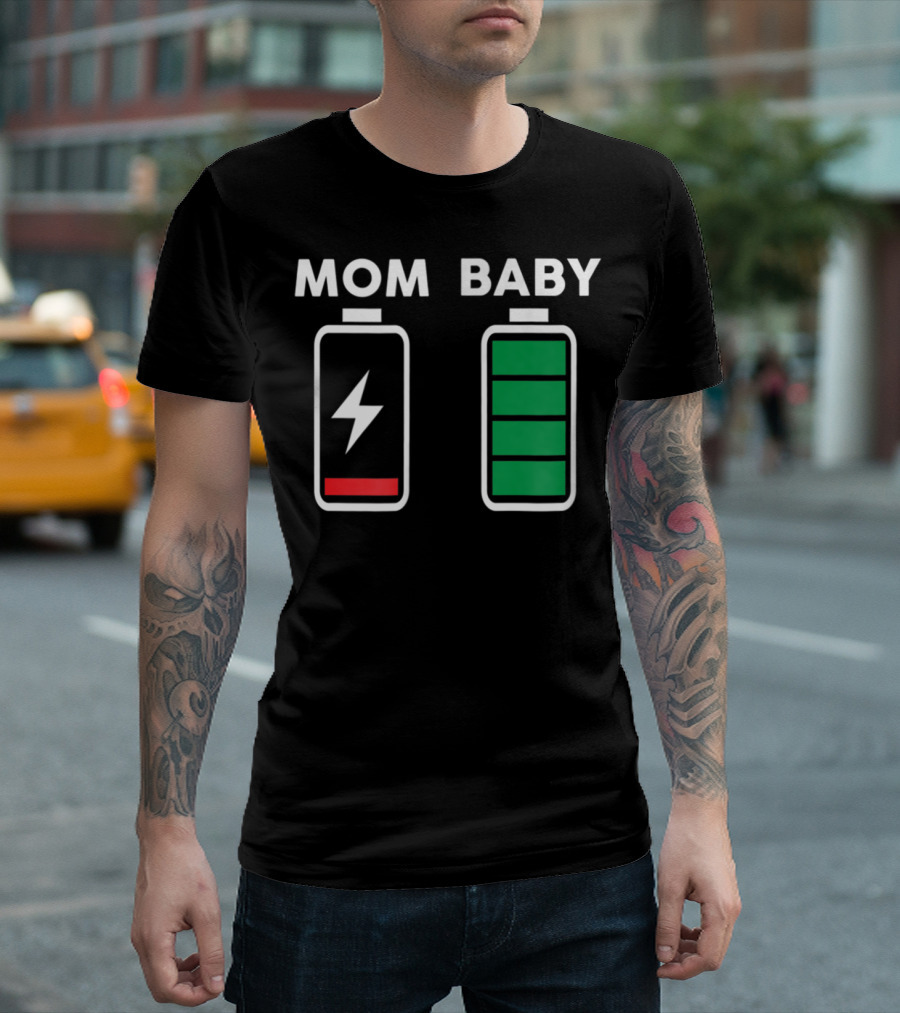 MOM BABY BATTERY DRAINED FULL CHARGE ICONS T-Shirt